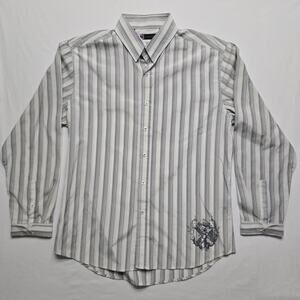 Level Ten Striped Button Up Y2K Big Crest Logo Mens Gray XL Shirt